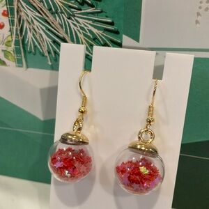 Red Glitter Stars Glass Ball Earrings